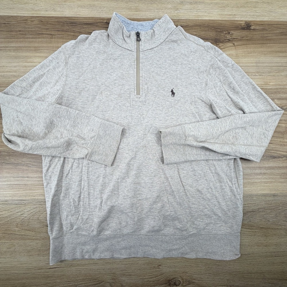 Polo Ralph Lauren Sz L 1/4 Zip Sweatshirt Pullover Beige Performance Long Sleeve